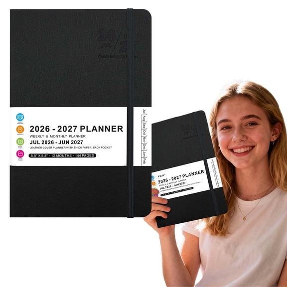 Black 2026-2027 Academic Planner, Weekly & Monthly Agenda Book with Durable Cover, for Class Assignments, Study Plans, office Correspondence and Exam Schedules