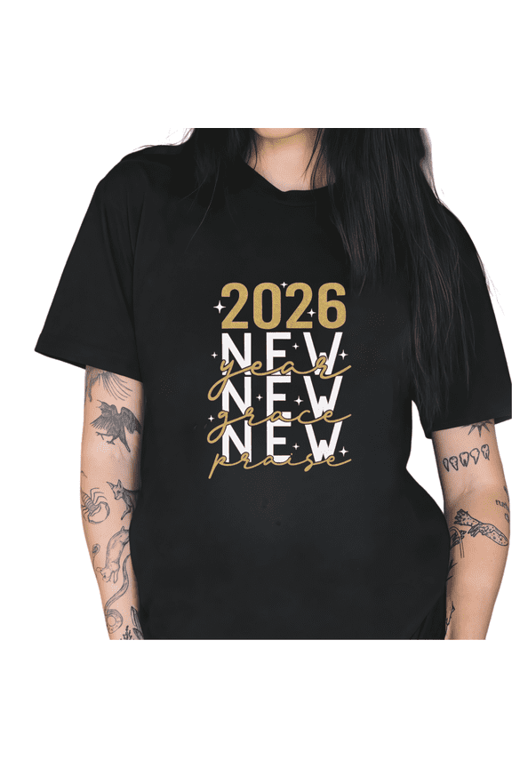 2026 New Year Blessings Print Tshirt Black Christian T-shirt Hope Graphic Tees Shirts S-5XL Casual Trendy Classic Tops