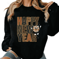 thumbnail image 1 of Happy New Year Print Sweatshirt Graphic Sweatshirt Black S-3XL Holiday Festive Tops Round-neck pure cotton sweatshirt, 1 of 5
