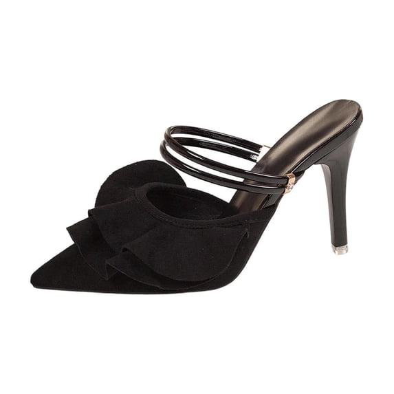 Black 2026 Spring Summer Flock High Heel Slippers Women Pointed Toe ...