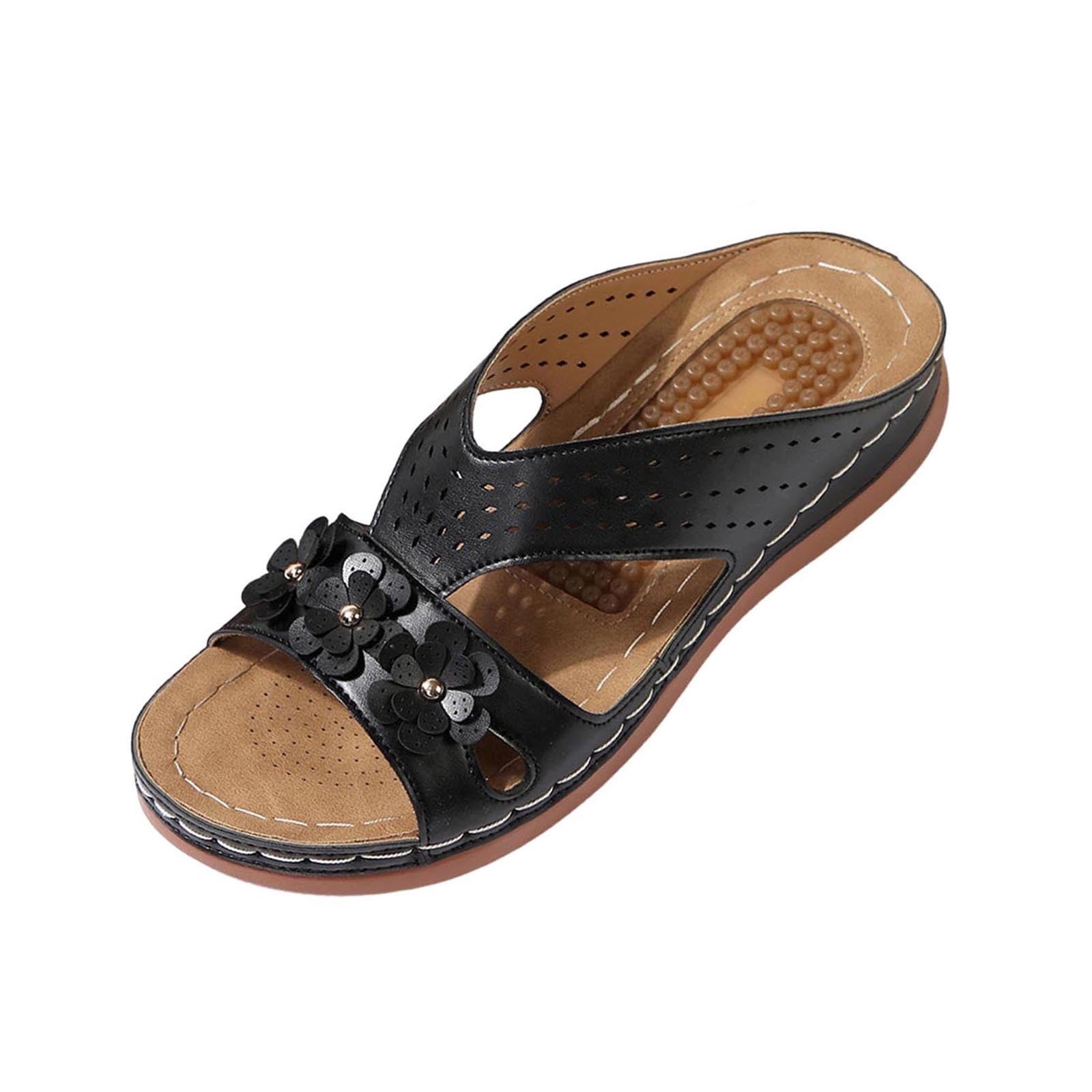 Black 2026 Women Casual Solid Color Open Toe Wedge Heel Slippers Pu ...