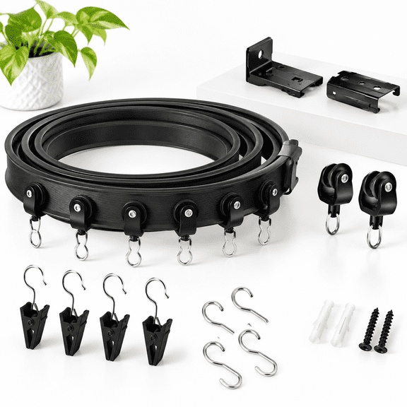 Black 20Ft Flexible Bendable Curtain Track Ceiling Wall Mount Heavy Duty Sliding System