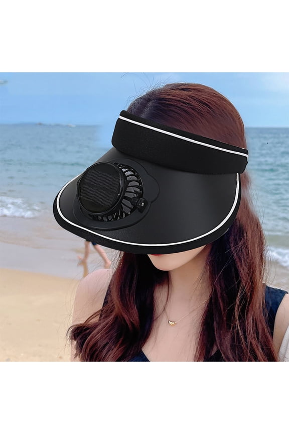 (Black 21.62-23.23*2.17*4.72 in)Men's And Women's Solar Powered+USB Charging Fan Hats Empty Top Breathable Wide Brims Sun Protection And Sunshade Hats
