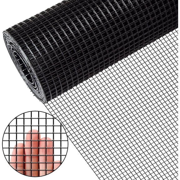 Black 21 Gauge 1/4 Inch Hardware Cloth - Vinyl Coated Welded Wire Mesh Roll - Duty Rust Proof Fencing for Gardens, Poultry Animal Netting Cage Screen (Black 24" x 50' 1/4inch )