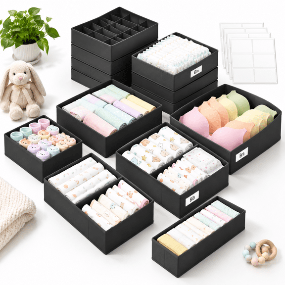 Black 21-Pack Drawer Organizer Storage Bins for Clothes Socks and Home Organization