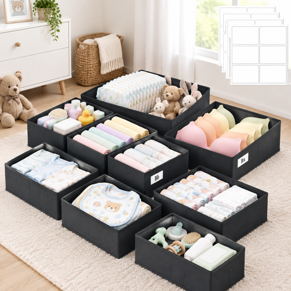 Black 21-Pack Drawer Storage Organizer Bins for Clothes Socks and Accessories