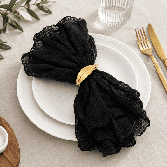 Text Tile Material Black 21x21 Inch Cheesecloth Cloth Napkins Set of 12 Reusable Soft ...