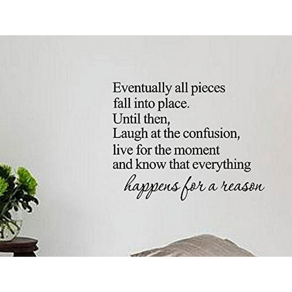 Black 22" x 18" Eventually All Pieces Fall into Place Inspirational Quotes and Saying Vinyl Wall Art Home Decor Decal Sticker