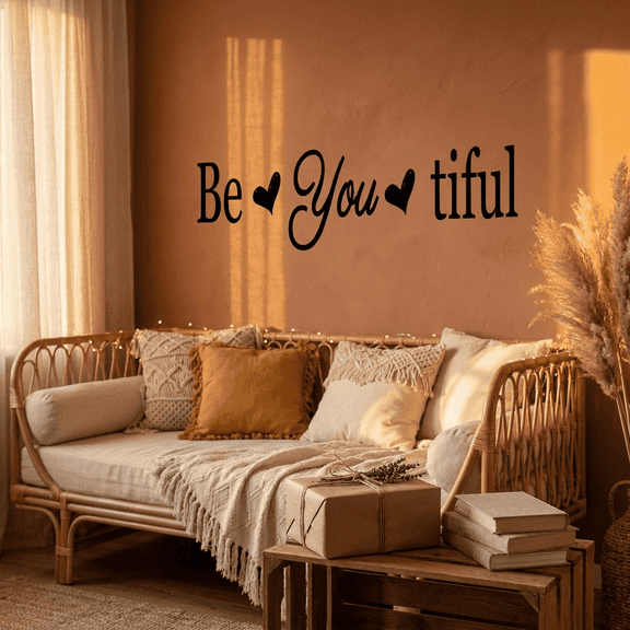 Picniva Be You Tiful Inspirational Quote Vinyl Wall Decal, Black, 22" x 8", Removable Self-Adhesive Home Decor for Living Room Bedroom