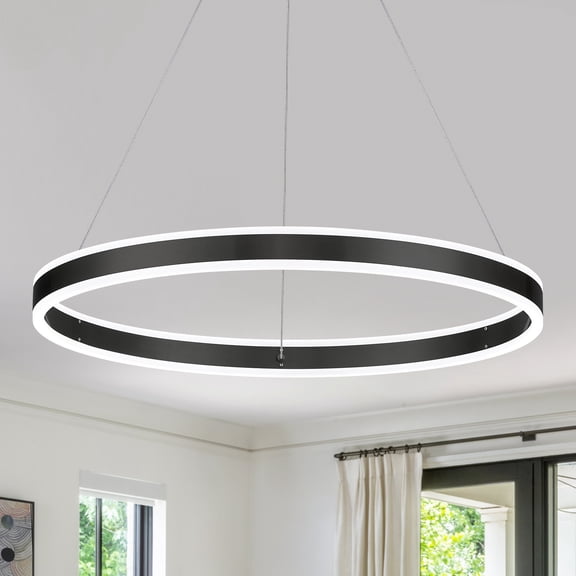 Black 23.6" LED Ring Chandeliers Ceiling Light with Remote Control Circular LED Pendant Lighting for Dining Room Living Room Office 40W Upward and Downward Lighting