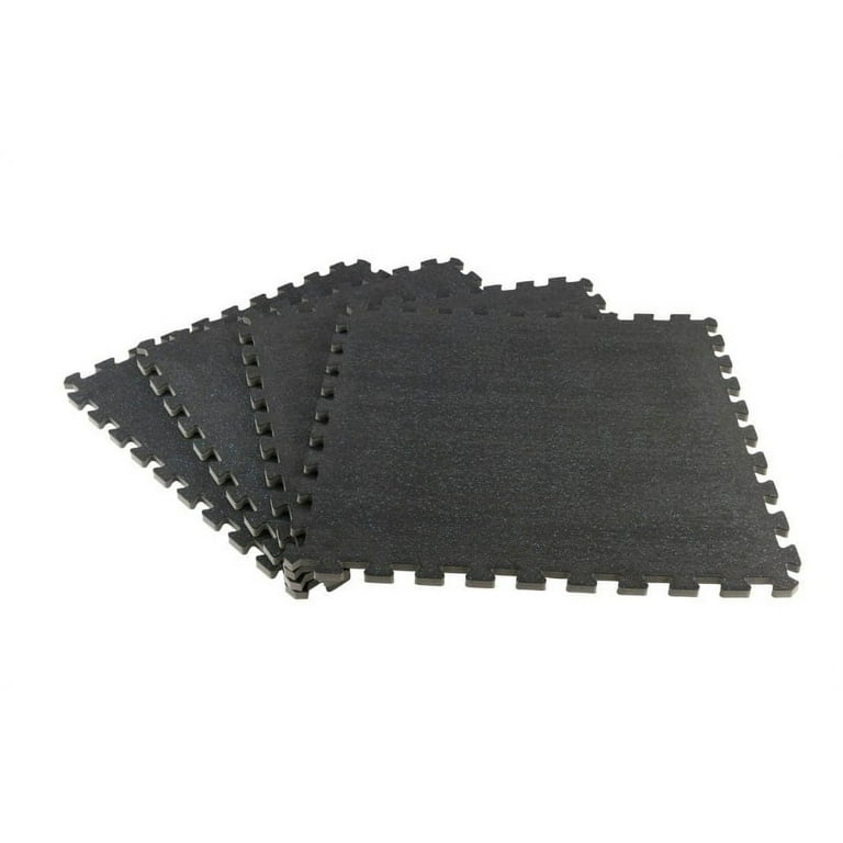 Black 24 Foam Shock Absorbing Gym Floor Tiles (4 Tiles/Pack) (16 sq. ft.)  11/16 Thick Exercise Mat Padded Modular