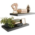 Black 24 Inch Rustic Floating Shelves for Wall, Wooden Deep Floating