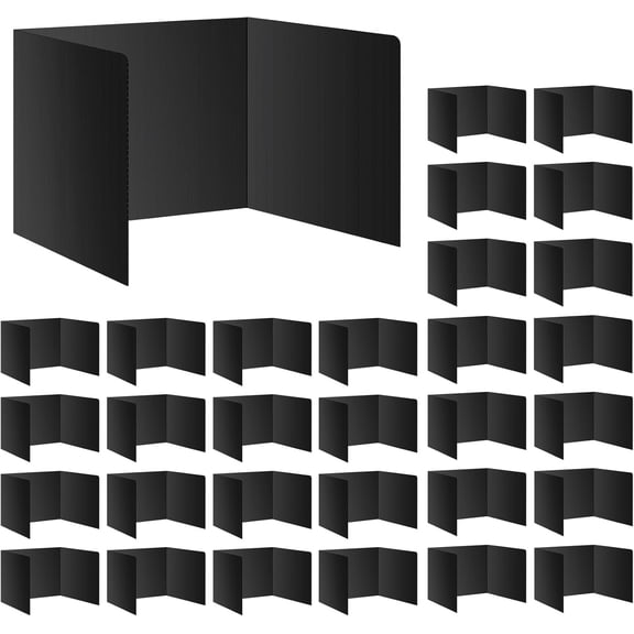 Black 24-Pack Desk Dividers for Students, Waterproof Durable Plastic Study Carrel Dividers, Easy to Clean, Privacy Classroom Shield Folder Boards for Student Desk