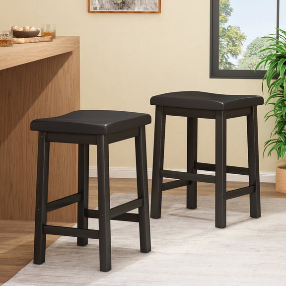 24 - inch Black Saddle - type Wood Counter Stool - Ideal for Serving Areas to Streamline Guest Entertaining