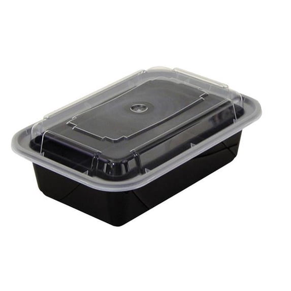 Black 24 oz Rectangular Container with Clear Lid - Case of 150