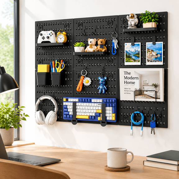 Black 24"x36" Pegboard Wall Organizer Set with 6 Panels and Accessories for Craft Room Office