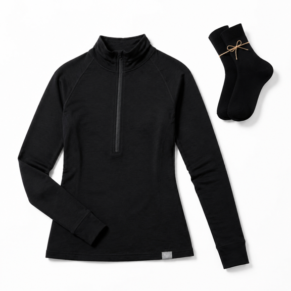 Black 240 Half Zip Medium Women's Merino Athletic Base Layer Shirt