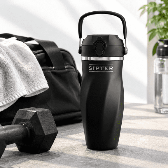Black 24oz Stainless Steel Protein Shaker Bottle with Vortex Mixing Design