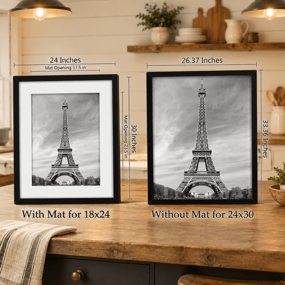 Black 24x30 Picture Frames with 18x24 Mat, 3 Pack for Wall Art Posters Photos