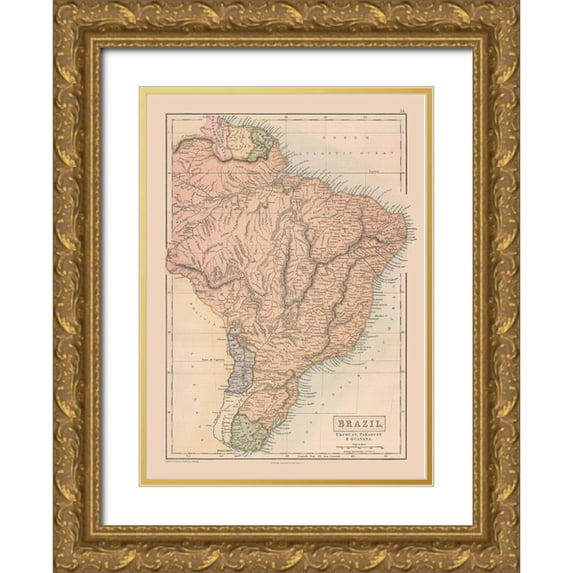 Black 24x32 Gold Ornate Wood Framed with Double Matting Museum Art Print Titled - South America Brazil Uruguay Paraguay Guayana