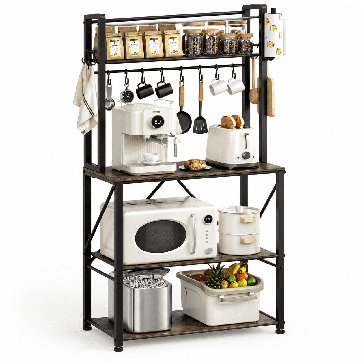 Particleboard Storage Rack Black 25.9 Inch 5 Tier Steel & P2 Particleboard Bakers Rack with ...
