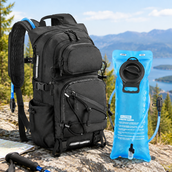 Black 25 Liters Hydration Pack with 3L Water Bladder for Hiking and Outdoor Activities