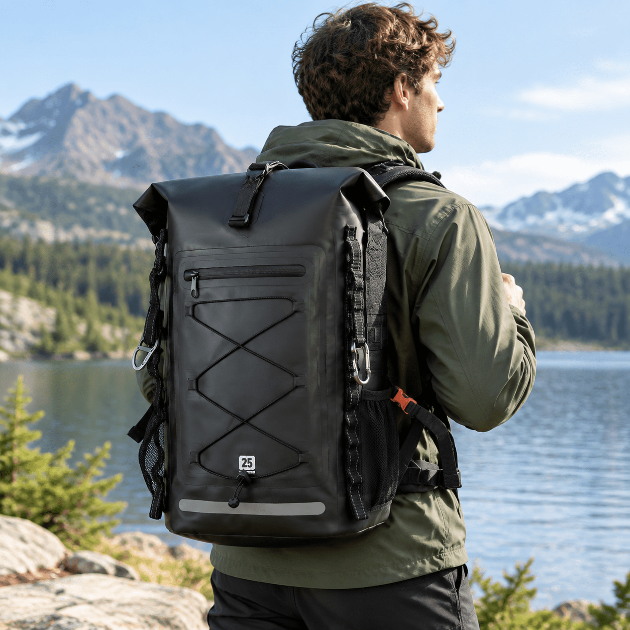 Black 25L Heavy Duty Roll-Top Waterproof Backpacking Backpack for ...