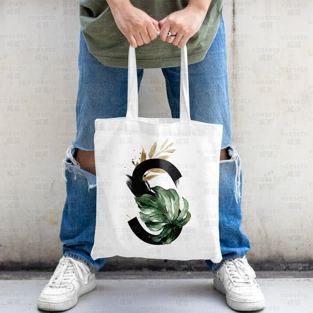 Black 26 Letter White Canvas Big Youth Woman Go To Grocery Shopping