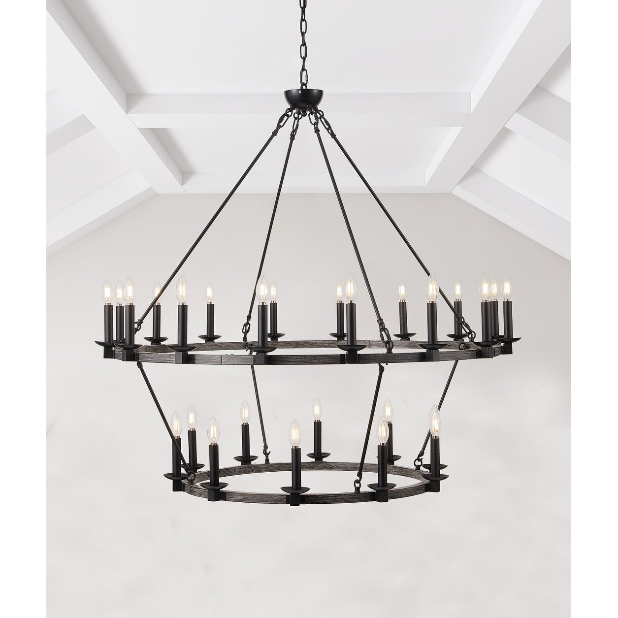 Black 26Light Classic Farmhouse 2Tier Wagon Wheel Candle Style