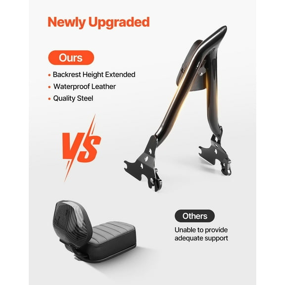 Black 27 Inch Motorcycle Sissy Bar Backrest Compatible with Harley-Davidson Dyna 2006-2017