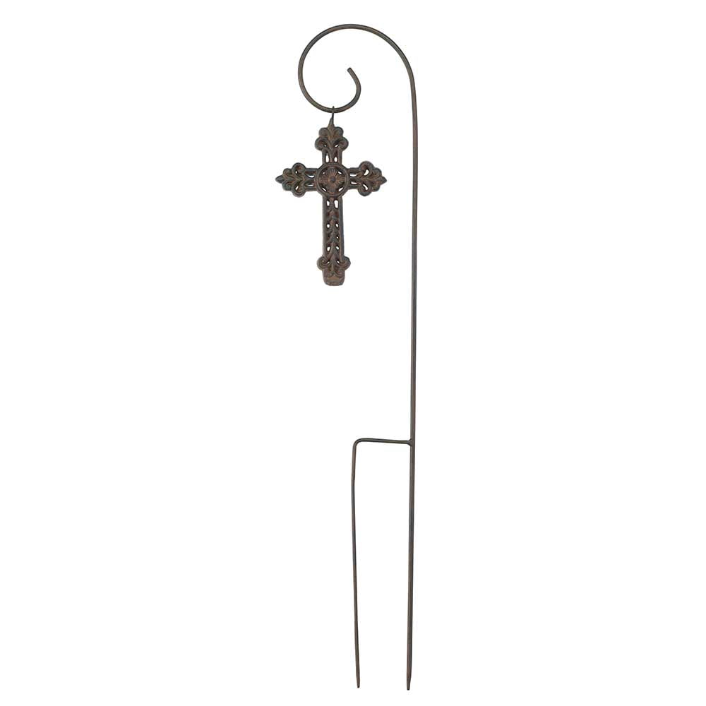 Rustic Black Metal Garden Stake with Filigree Cross