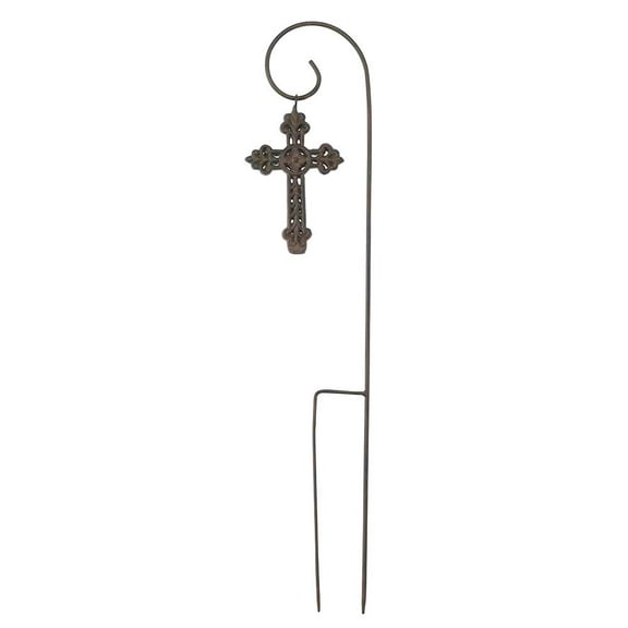 Black 27 Inch Spiral Garden Stake with Removable Filigree Rust Cross
