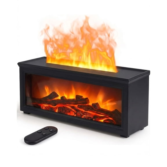 Black 280ml Ultrasonic Aroma Oil Diffuser with 7-color Fireplace Effect for Bedroom Home Yoga Office