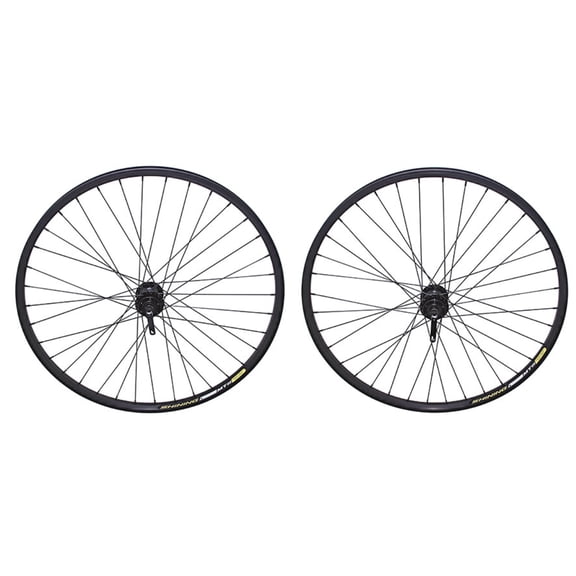 Black 29 Alloy Front 6 Bolt Disk Bike Wheel Set with 36 Spokes. Front and Rear Wheel bicycle wheel set with Double wall and Quick Release axle.