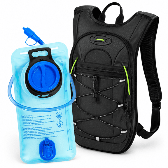 Black 2L Water Bladder Lightweight Hydration Pack for Hiking and Outdoor Activities