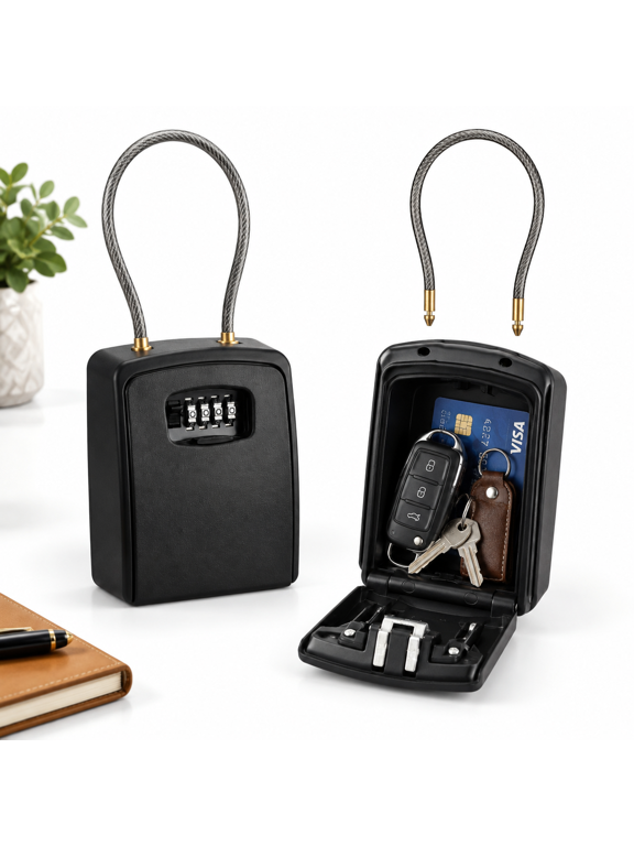 Black 2X-Large Cable Shackle Portable Key Box with 20-30 Key Capacity