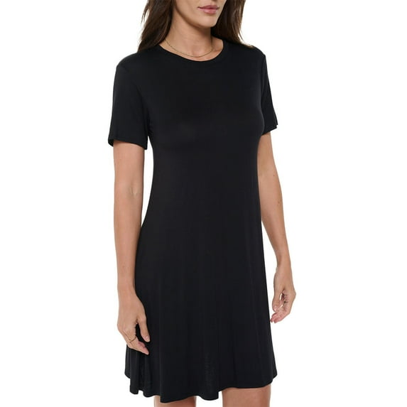 Women's Short Sleeve Midi T-Shirt Dress, Casual Loose Swing Tunic Dress, Summer 2024(Black 2X Plus Size)