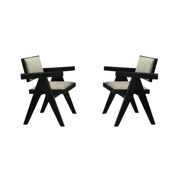 Black 2pc Fabric Arm Chairs in Contemporary Style | Used in Dining Room with Inverted V-Leg Design | Foam and Rubberwood Construction | Meets Requirement for Stylish Dining Seating