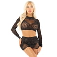 thumbnail image 1 of Black 2pc Rhinestone Lace and Net Crop Top with - Heart Keyhole Mini Skirt - Os, 1 of 2