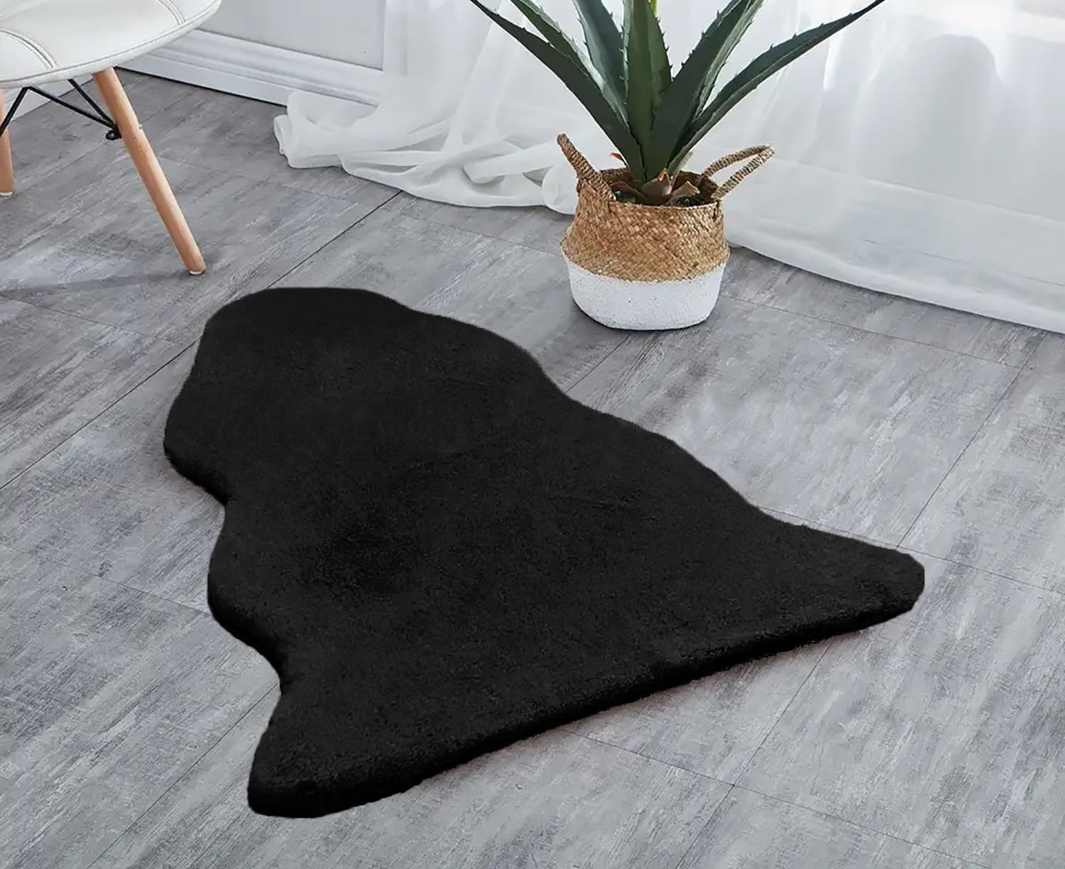 Black 2x3 Feet Faux Rabbit Fur Fuzzy Soft Fluffy Plush Cozy Shaggy Area Rug