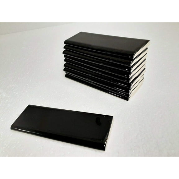 Black 2x6 in Ceramic Tile Bullnose Trim Edge 2 x 6 inch Box 10 Piece