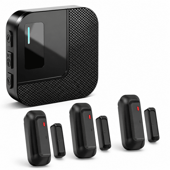 Black 3-1 WiFi Door Chime Alarm Sensor with Phone Notifications for Home Safety and Dementia Care