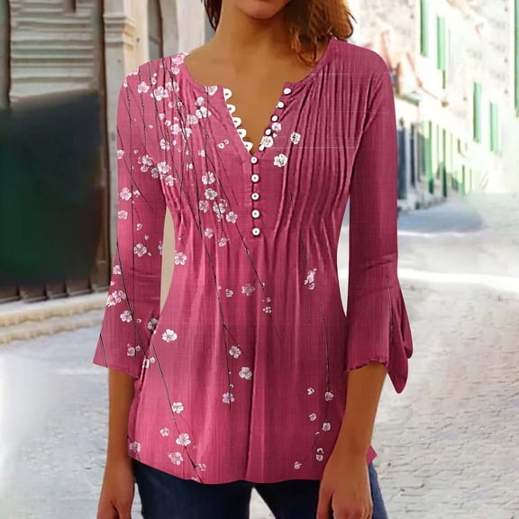 Black 3/4 Sleeve Tops for Women Plain Summer Blouses for Older Women 2026 Vacation Womens Tops Summer 2026 Womens Cotton Print V Neck T Shirts by me