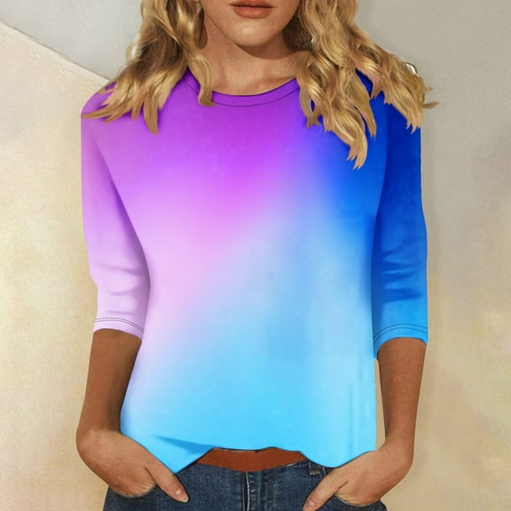 Black 3/4 Sleeve Tops for Women Fitted Womens Summer Blouses and Tops Cotton Summer Tops for Women Floral Printed T Shirts