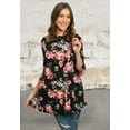 thumbnail image 1 of Black 3/4 sleeve round neck floral print tunic top, 1 of 2