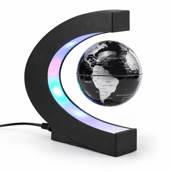 Black 3.5 Inch Magnetic Levitating Floating Rotating World Globe With LED Light Desk Decor