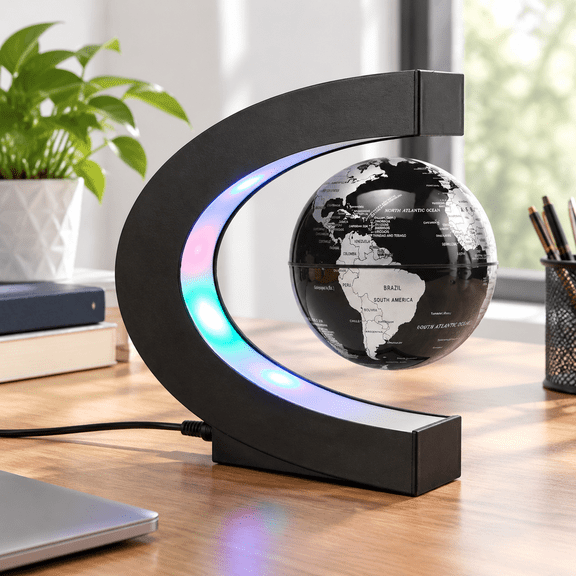 Black 3.5 Inch Magnetic Levitating World Globe with LED Light for Desk Office Decor
