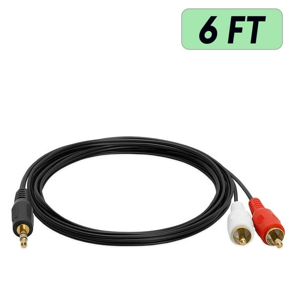 Black 3.5mm to RCA Cable 2RCA to AUX Cord 2-RCA to 3.5mm Adapter Stereo Audio Y-Cable[6 Feet,725-AB]