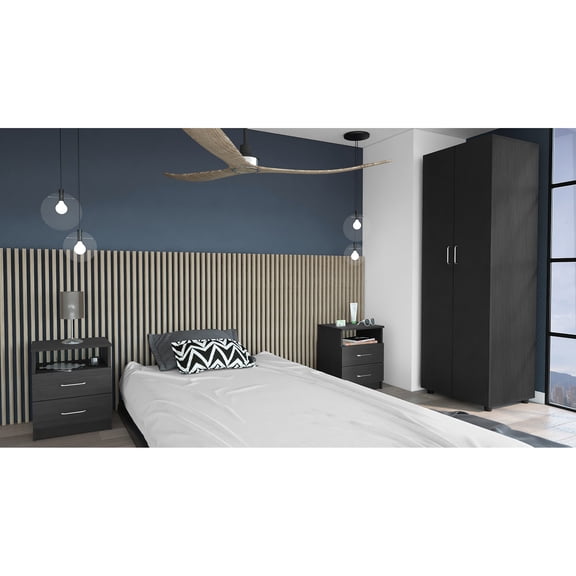 Black 3 Bedroom . Comprises & Two Nightstands. Effortless Assembly With Interlocking Function. Pre-drilled Holes For Correct Assembly. Detailed Instructions Supplied. Particle Board. Full Bed. 19.06