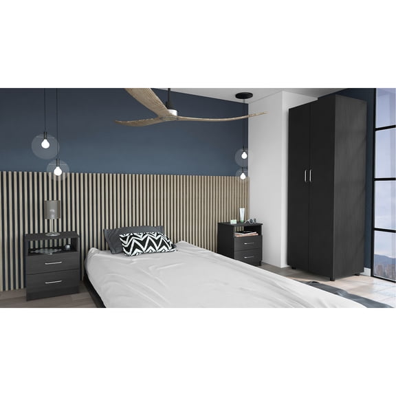 Black 3 Bedroom . Comprises & Two Nightstands. Effortless Assembly With Interlocking Function. Pre-drilled Holes For Correct Assembly. Detailed Instructions Supplied. Particle Board. Full Bed. 18.46